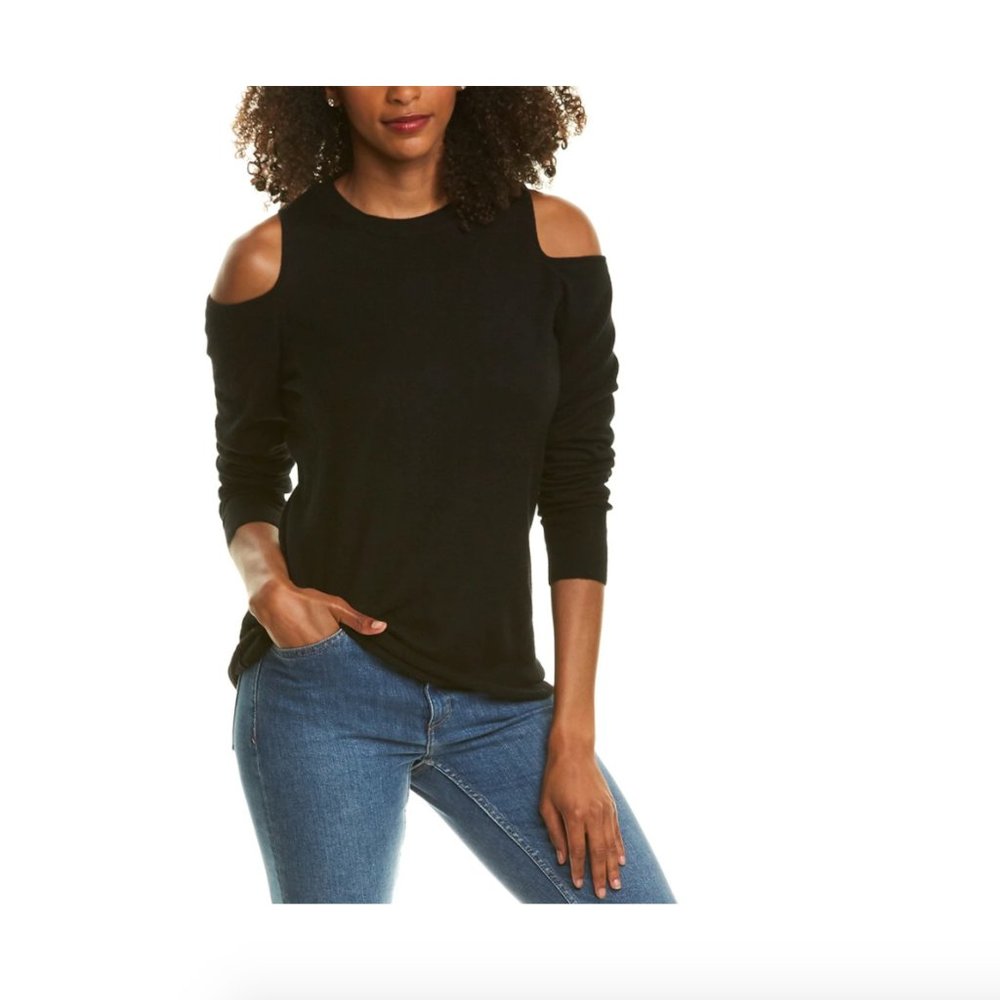 The Cashmere Project | Cold Shoulder 100% Cashmere Sweater in Black